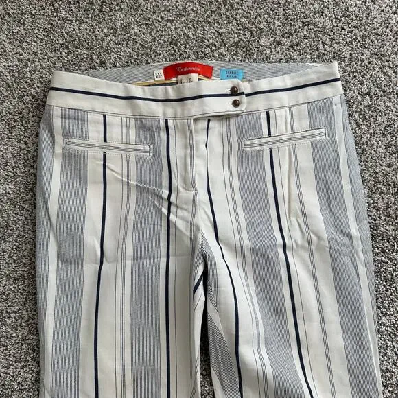 Cartonnier Anthropologie cream & navy blue striped Charlie crop flare pants, 6 - Picture 3 of 14